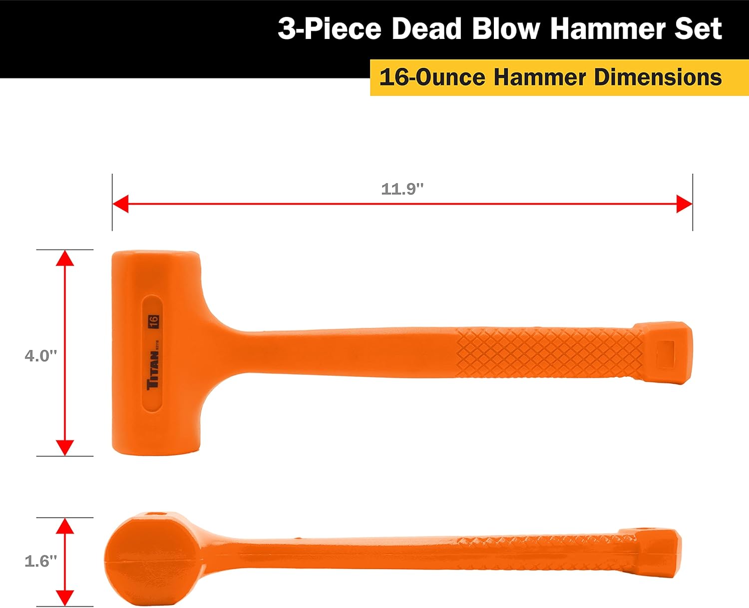 Titan Tools 63143 3-PC DOUBLE-FACED DEAD BLOW HAMMER SET, 16 OZ (1 LB), 32 OZ (2 LB), 48 OZ (3 LB)