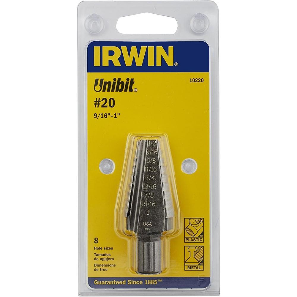 Irwin 10220 Unibit20 9/16-Inch to 1-Inch 1/2-Inch Shank Hole Enlarging Step Drill Bit