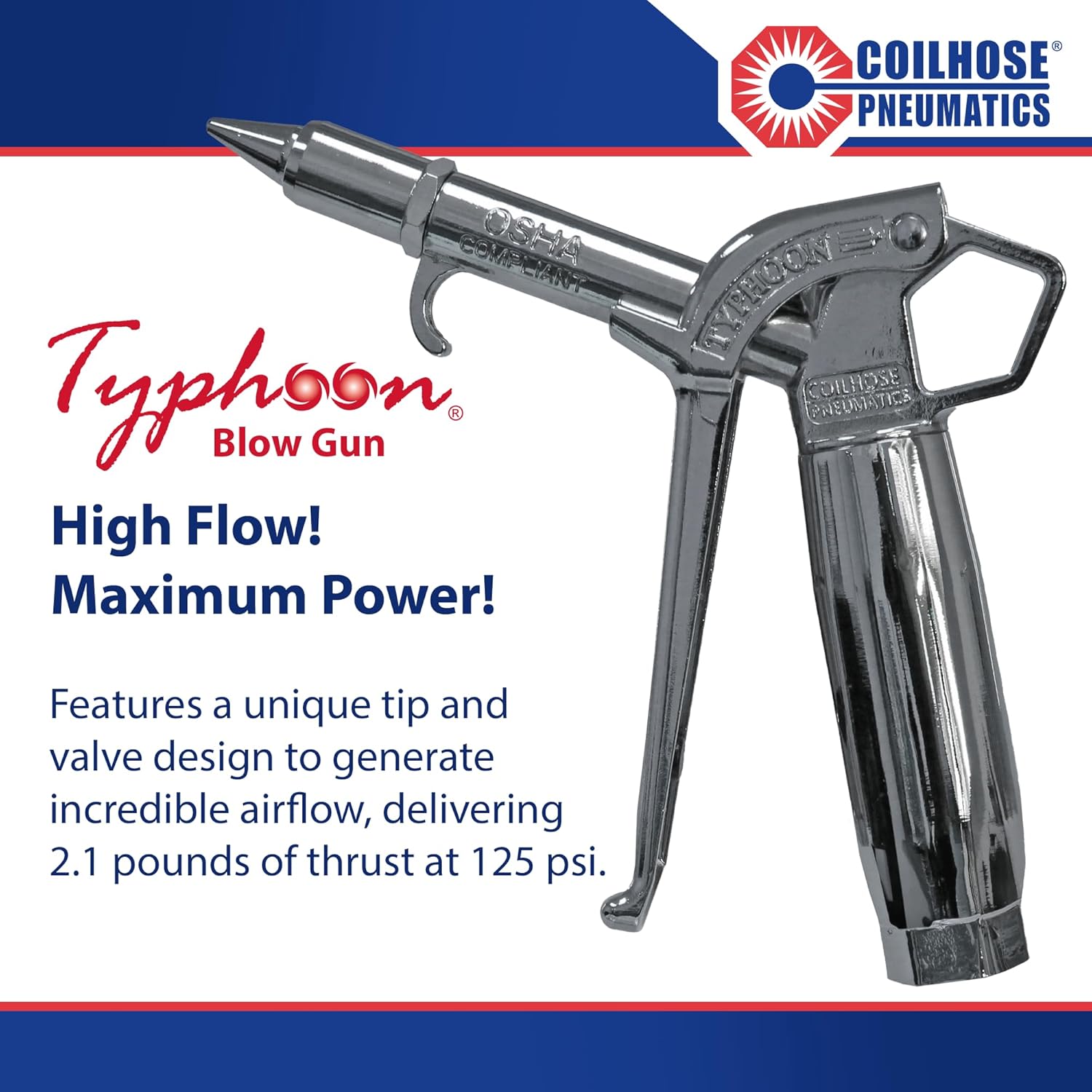 Coilhose Pneumatics TYP-2501CS 1/4" Typhoon Pro Blow Gun, Clam Shell