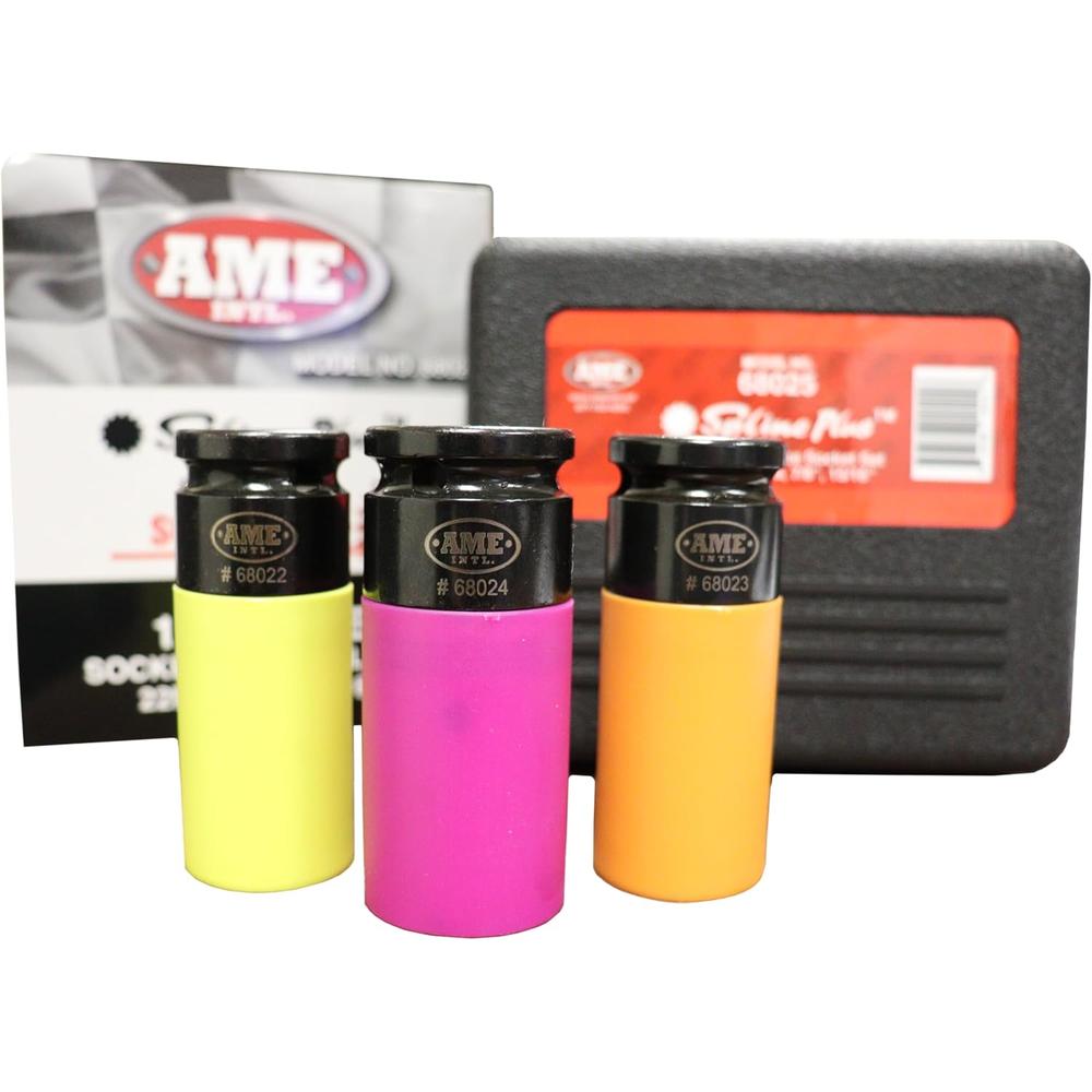 AME International 68025 3-PC 1/2" DR. SPLINE PLUS LUG NUT REMOVAL SOCKET SET FOR SUV/LIGHT TRUCKS, 22MM, 7/8", 15/16"