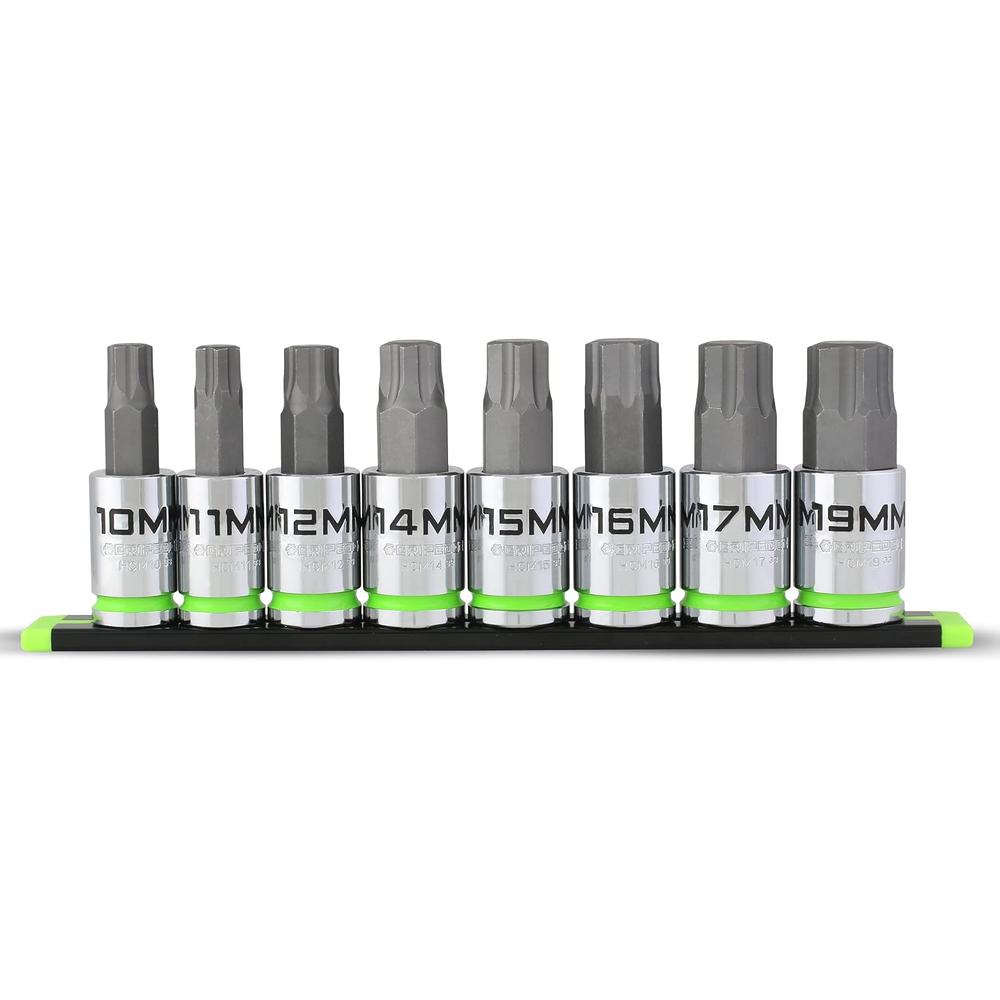 GripEdge HCM8S 8-Pc 1/2" Drive Metric Rpt Hex Bit Socket Set, 10-19 Mm