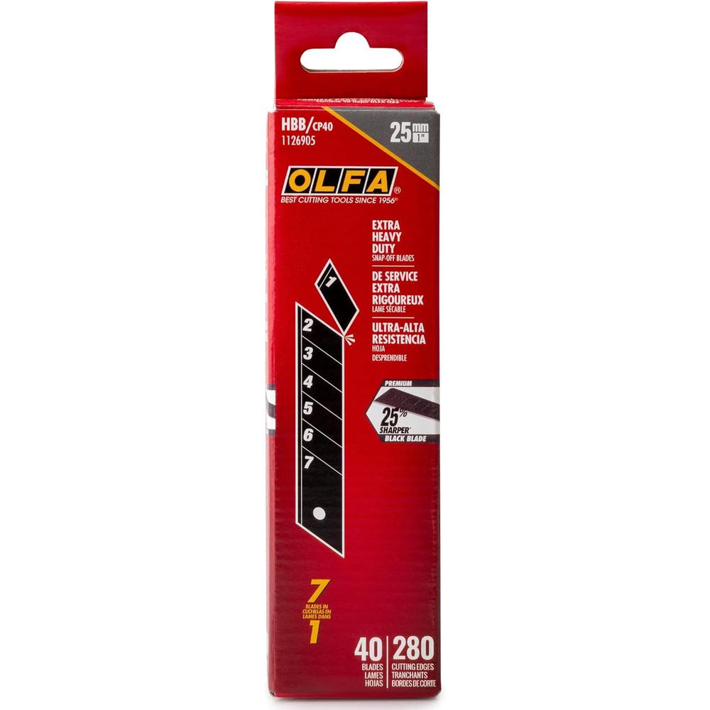 Olfa HBB/CP40 Lames à pression noires HBB/CP40 de 25 mm, paquet de 40