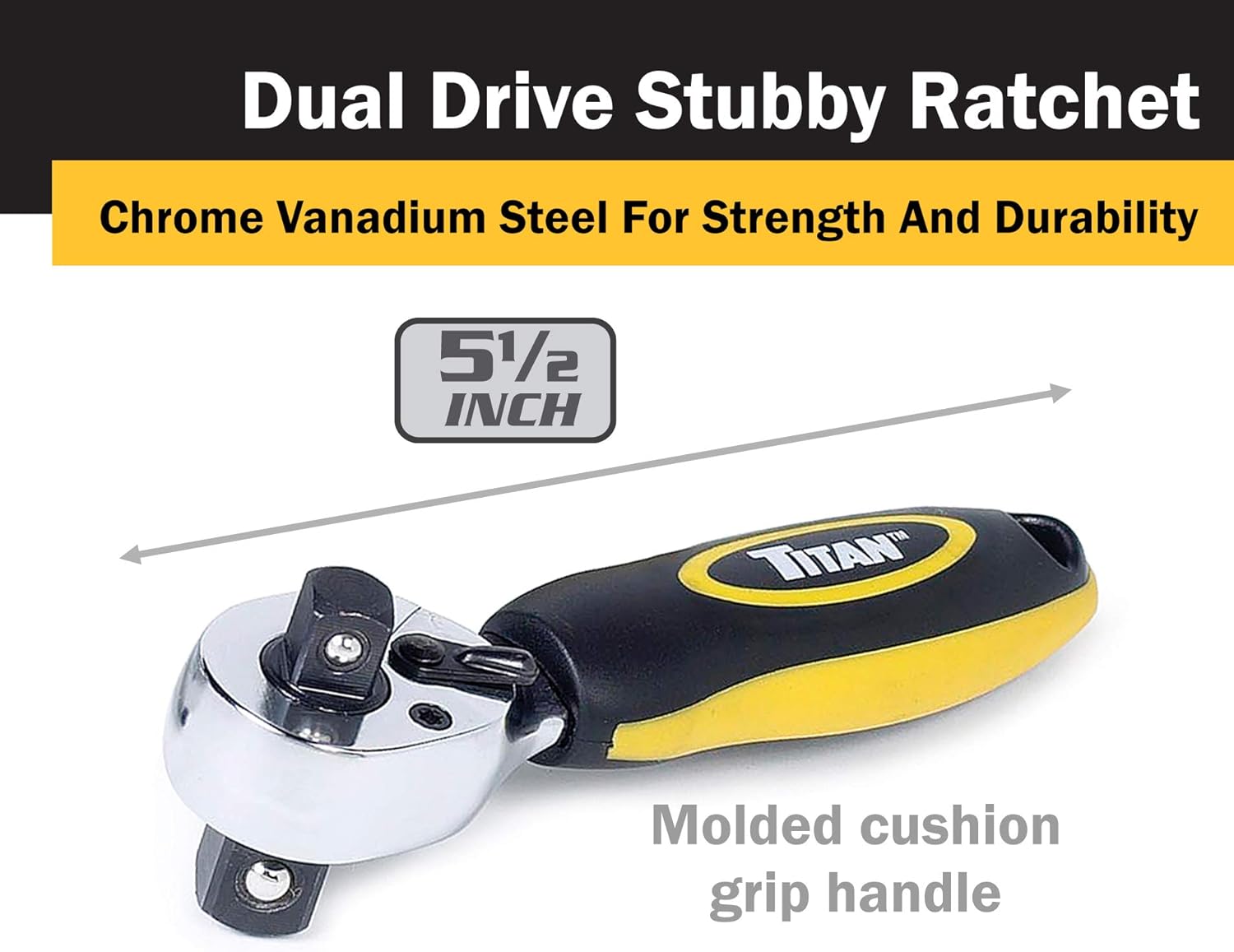 Titan Tools 12051 3/8 In. And 1/2 In. Drive Stubby Ratchet