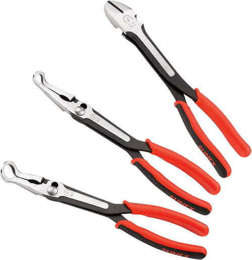 Sunex 3704V Heavy Duty Hose Gripper & Cutting Pliers Set. 11" Heavy Duty Cutter Pliers. Heavy Duty 1/2" Adjustable Hose Gripper Pliers. Heavy Duty 3/4" Adjustable Hose Gripper Pliers. 3Piece
