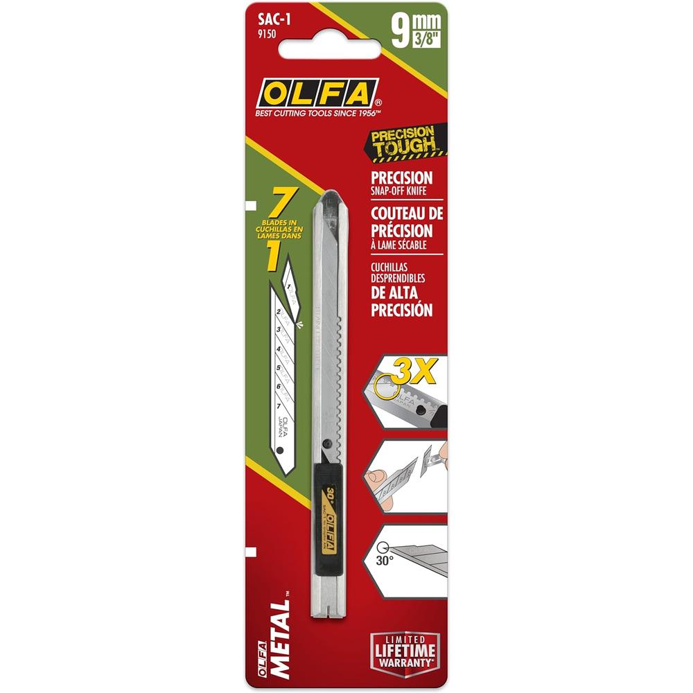 Olfa SAC-1 9mm Stainless-Steel Graphics Knife with 30-Degree Precision Blade