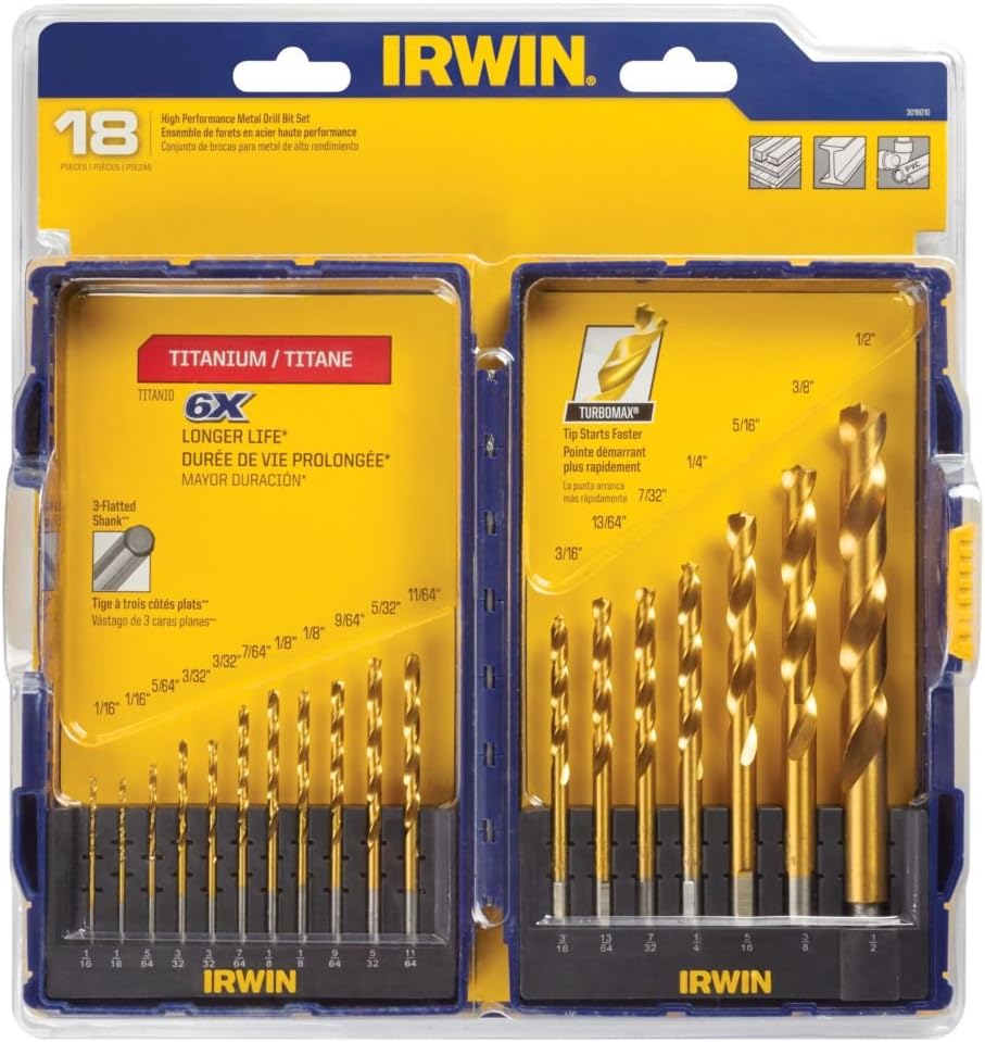 Irwin Tools 3018010 Lot de 18 forets en titane TURBOMAX SPEEDBOR PRO