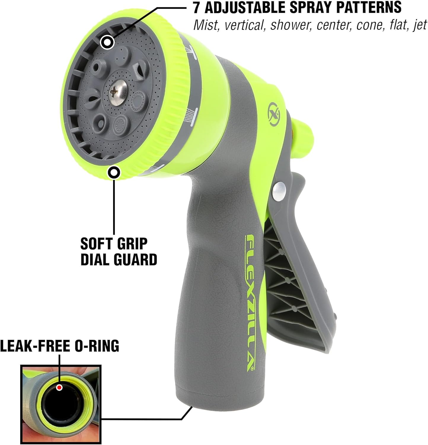 Legacy Manufacturing (Flexzilla) NFZG67 Heavy Duty 7-Pattern Adjustable Pistol Grip Garden Hose Nozzle, Flow Control Dial