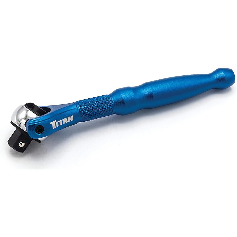 Titan Tools 11316 1/4-Inch Drive x 4-Inch 90-Tooth Swivel Head Micro Ratchet - Blue