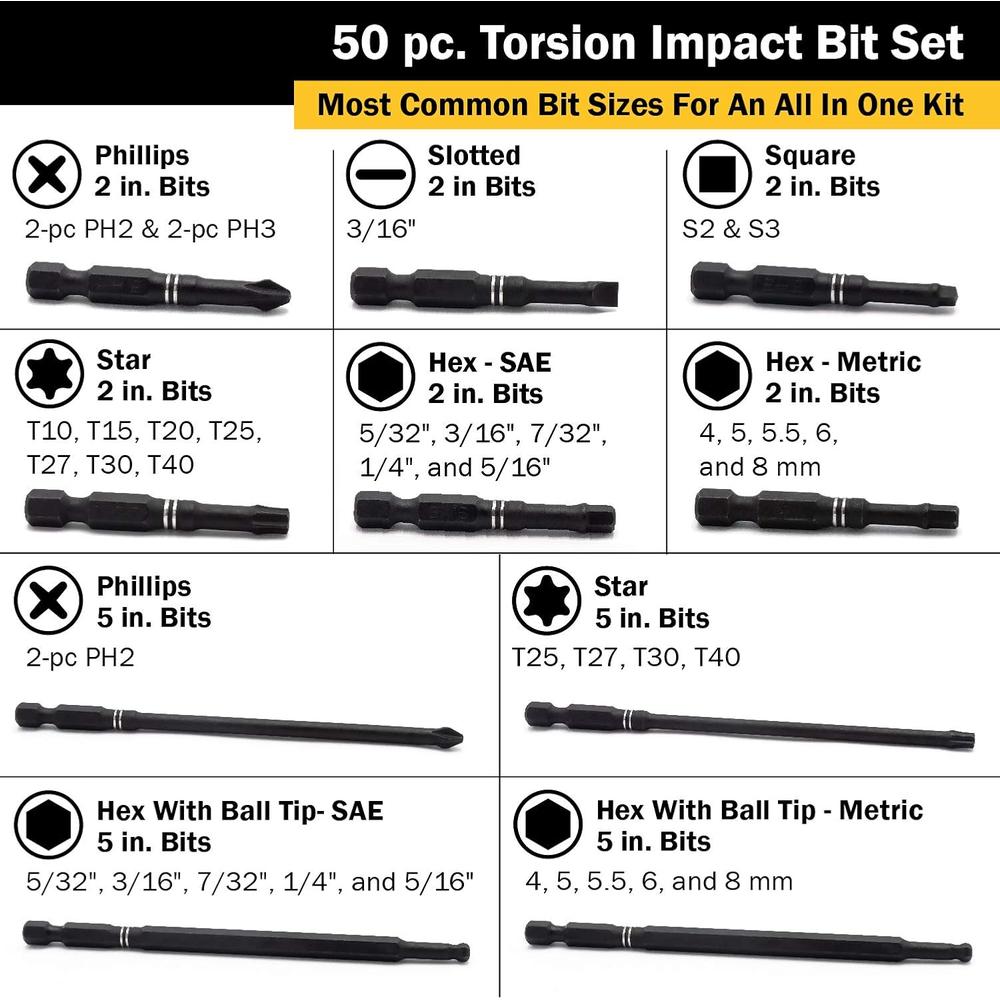 Titan 16251 Jeu d'embouts à chocs à torsion (50 pièces)