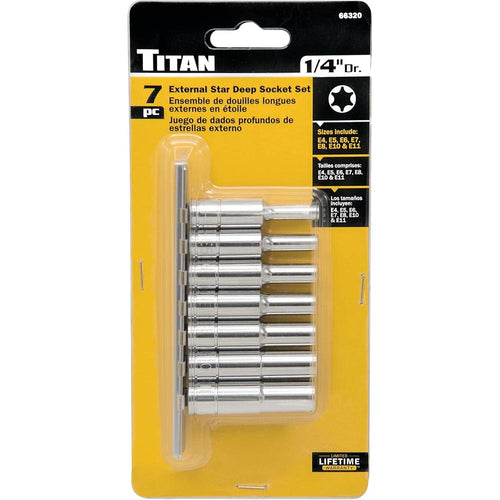 Titan Tools 66320 7PC 1/4 in. Drive Deep External Star Socket Set