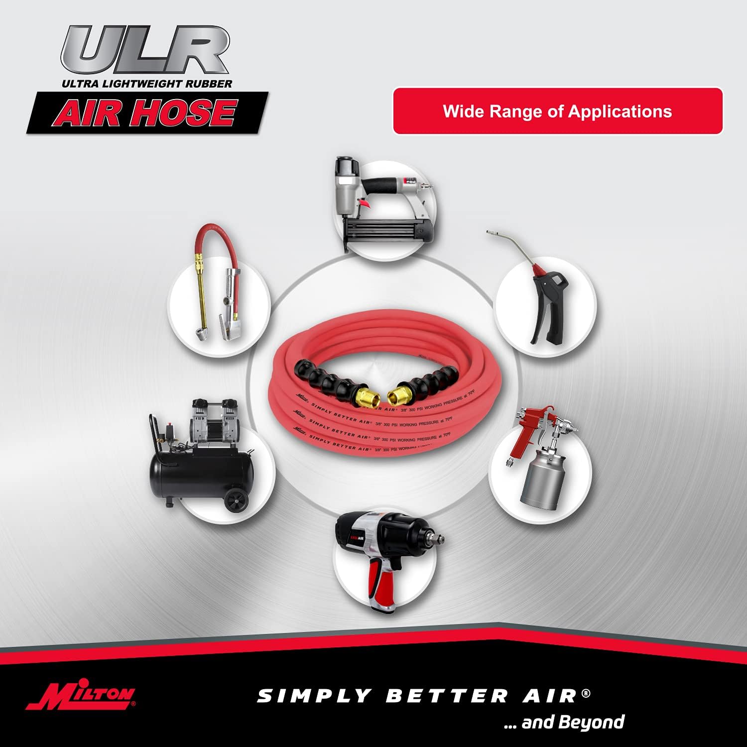 Milton Industries ULR383538 Tuyau d'air en caoutchouc ultra léger 3/8" x 35' avec extrémités 3/8" NPT