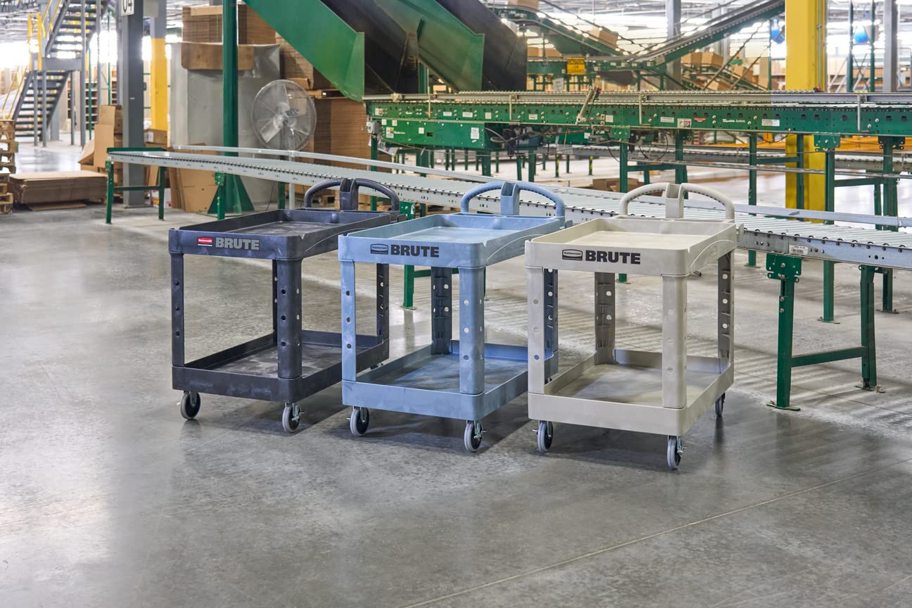 Rubbermaid Commercial Products RCPFG452088BLA Heavy-Duty Ergo Handle Utility Cart, Lipped Shelf, Medium, 500 lb Capacity - Black