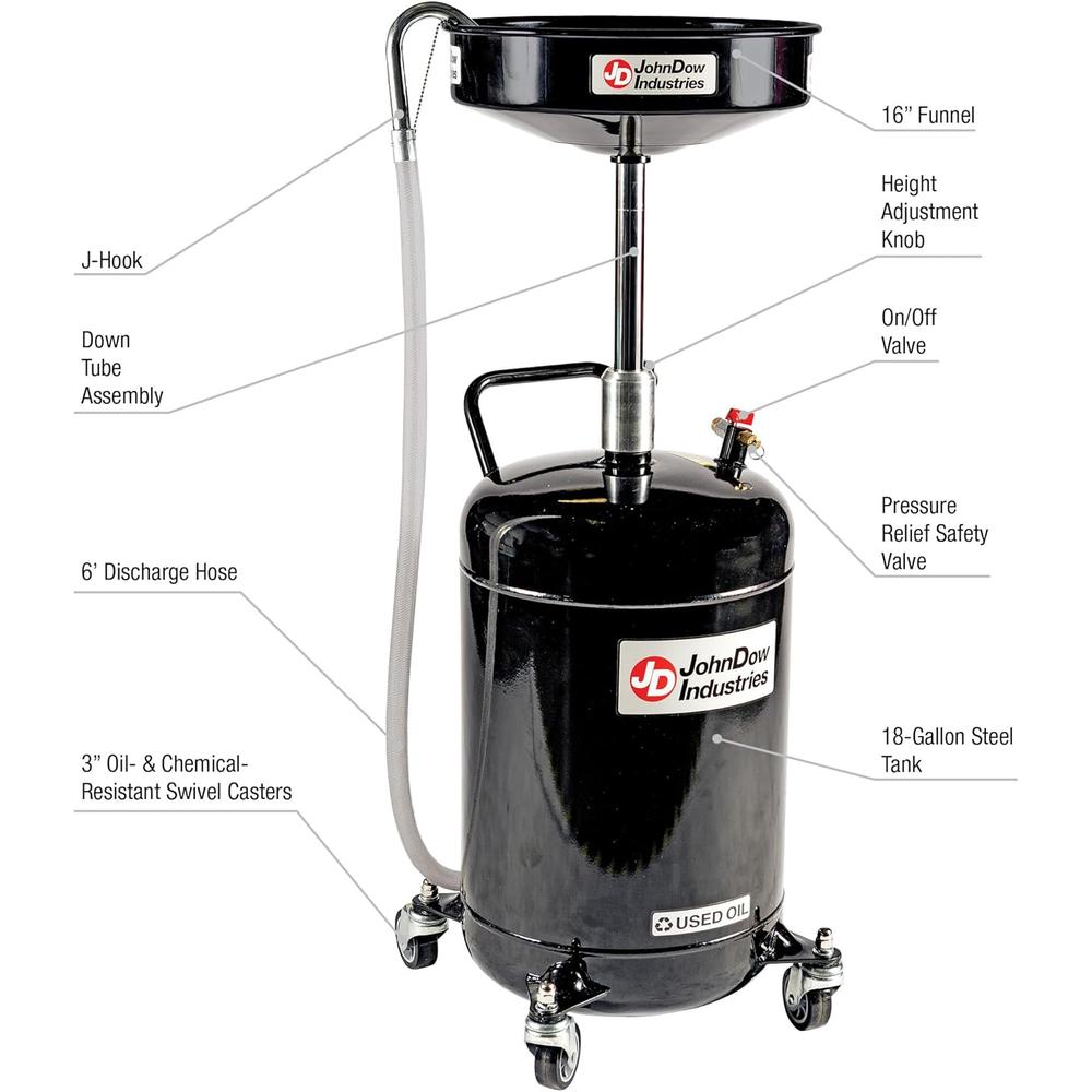 JohnDow Industries JDI-18DC 18 Gallon Self-Evacuating Portable Oil Drain