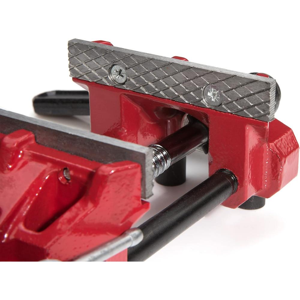 SPEEDJAW 4-Inch Low-Profile Bench Vise, Ratcheting Handle, Detachable Posi-clock Base Mount, Durable Steel Jaws