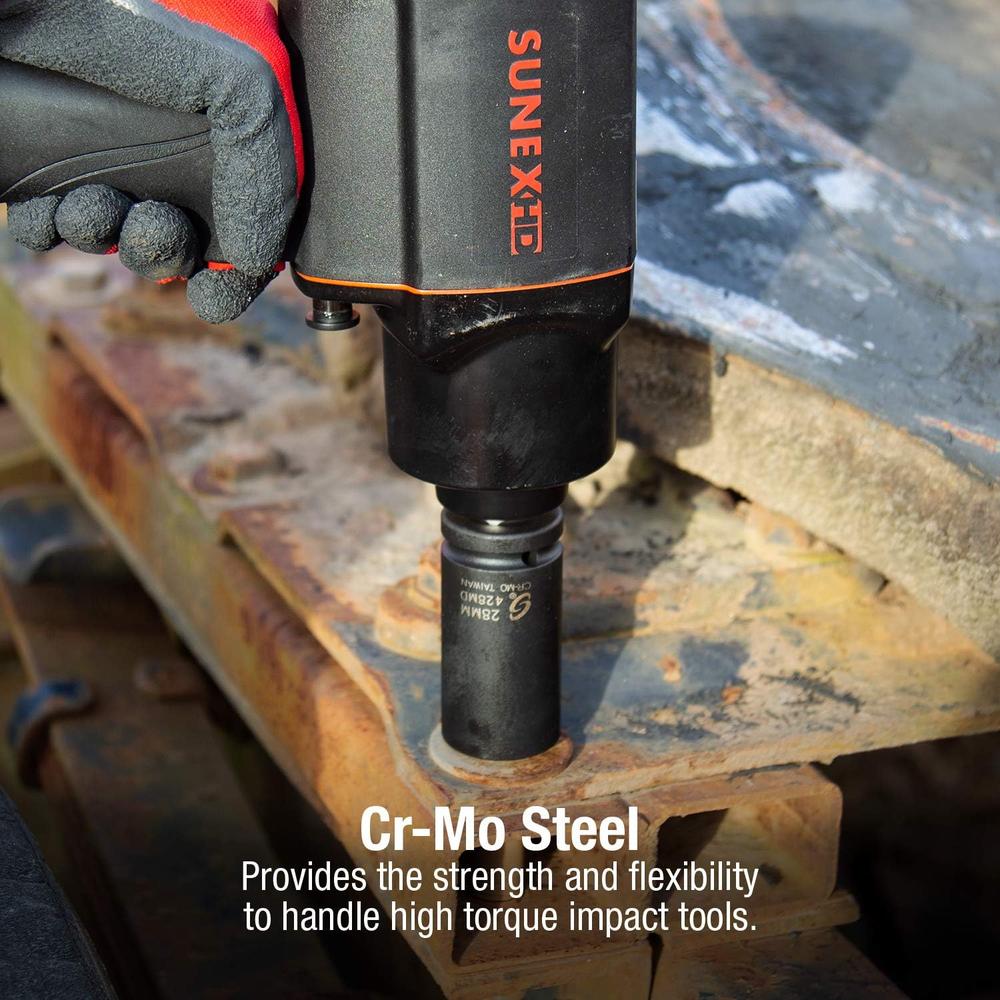 Sunex 4686, 3/4 Inch Drive Deep Impact Socket Set, 17-Piece, Metric, 26mm-44mm, Cr-Mo Alloy Steel, Radius Corner Design, Heavy Duty Storage Case