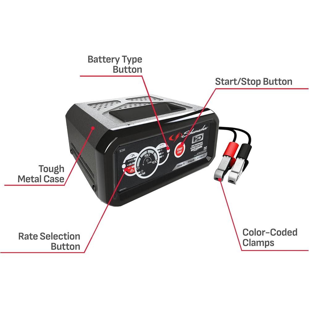Schumacher Electric SC1341 Chargeur de batterie 100/15/2 A avec démarrage du moteur/utilisation robuste