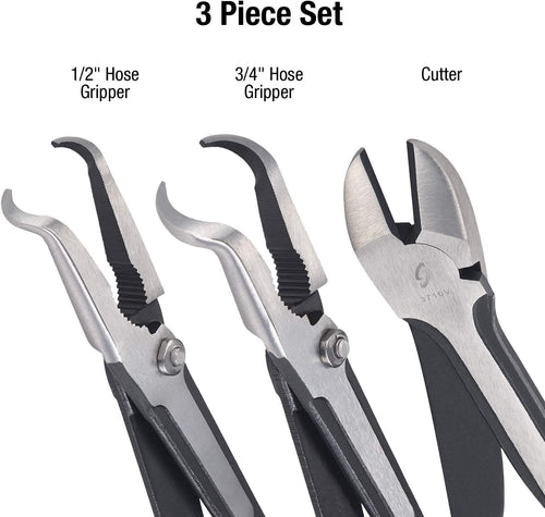 Sunex 3704V Heavy Duty Hose Gripper & Cutting Pliers Set. 11" Heavy Duty Cutter Pliers. Heavy Duty 1/2" Adjustable Hose Gripper Pliers. Heavy Duty 3/4" Adjustable Hose Gripper Pliers. 3Piece