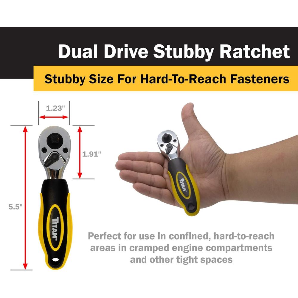 Titan Tools 11050 1/4 In. And 3/8 In. Drive Dual Head Stubby Ratchet
