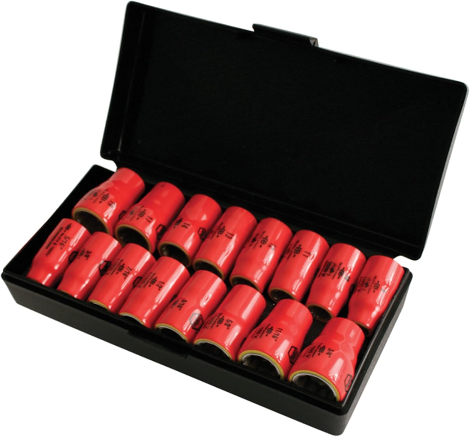 Wiha Tools 31491 16-Piece Insulated Socket Set, 3/8" Drive, Metric, Certified to 1000VAC/1500VDC