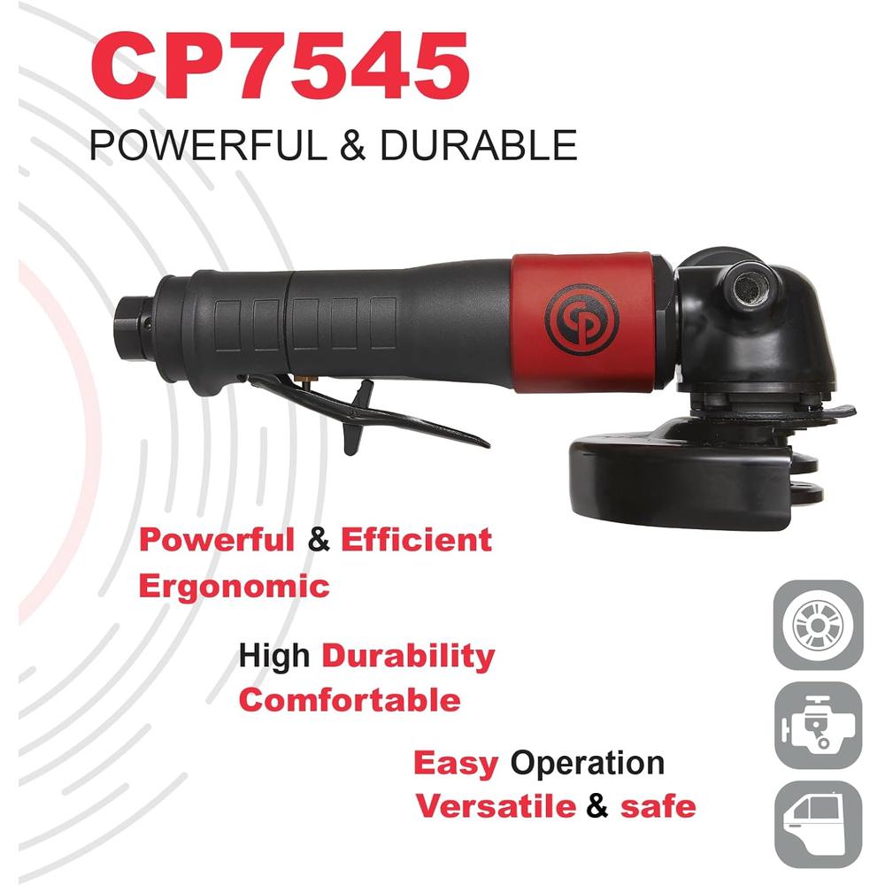 Chicago Pneumatic 7545B Meuleuse d'angle à air robuste avec capacité de roue de 4-1/2", filetage de broche 5/8"-11, 12 000 tr/min (8941075452)