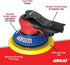 Aircat 6700-6-332 Orbital Palm Sander - feature callout diagram: low profile design, double-sealed motor, hook and loop pad