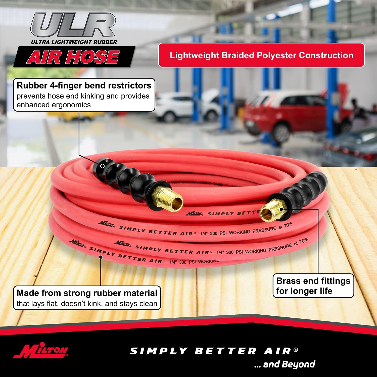 Milton Industries ULR145014 1/4" x 50' Ultra Lightweight Rubber Air Hose With 1/4" NPT Ends
