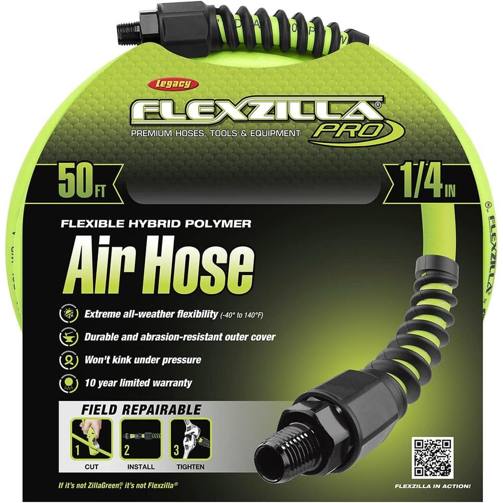 Legacy Manufacturing HFZP1450YW2 Flexzilla Pro Air Hose, 1/4" X 50', 1/4" MNPT Fittings
