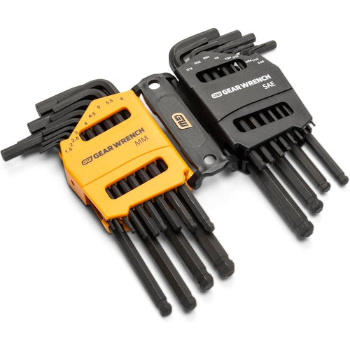 Jeu de clés hexagonales à bras long à tête sphérique SAE/métrique GearWrench 83505, 26 pièces