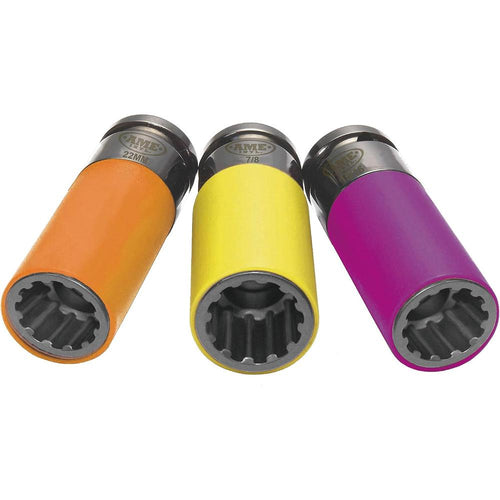 AME International 68025 3-PC 1/2" DR. SPLINE PLUS LUG NUT REMOVAL SOCKET SET FOR SUV/LIGHT TRUCKS, 22MM, 7/8", 15/16"