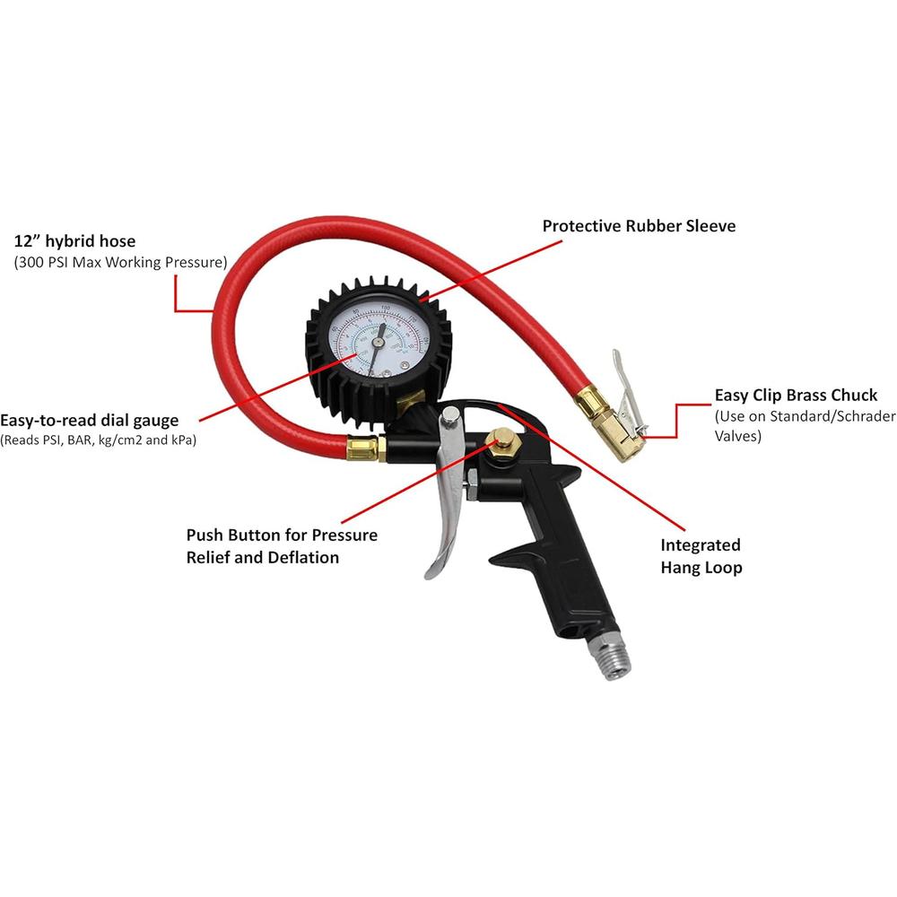 Milton Industries EX0500P Pistol Grip Analog Inflator Gauge