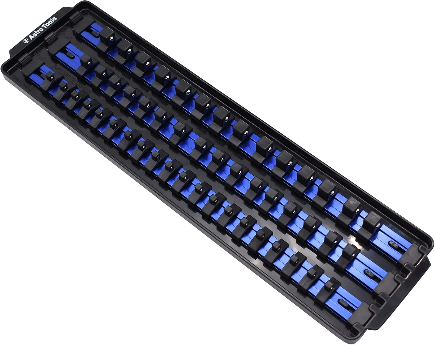 Astro Pneumatic 9023B BLUE ALUMINUM RAIL SOCKET ORGANIZER TRAY WITH 50 SOCKET HOLDERS FOR 1/4", 3/8" & 1/2" DRIVE SOCKETS