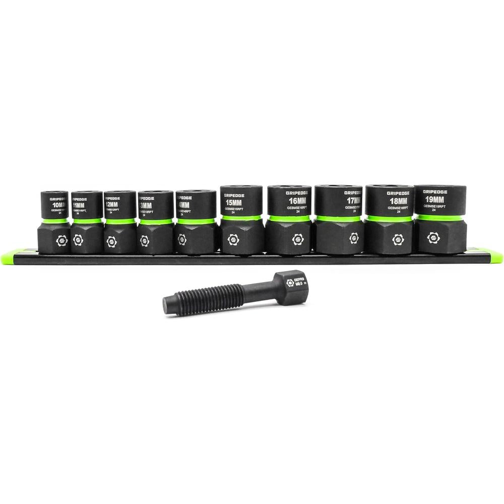 GripEdge GE10BMSESRPT 10pc 3/8" Drive Metric RPT Socket Extractor Set, 10mm-19mm