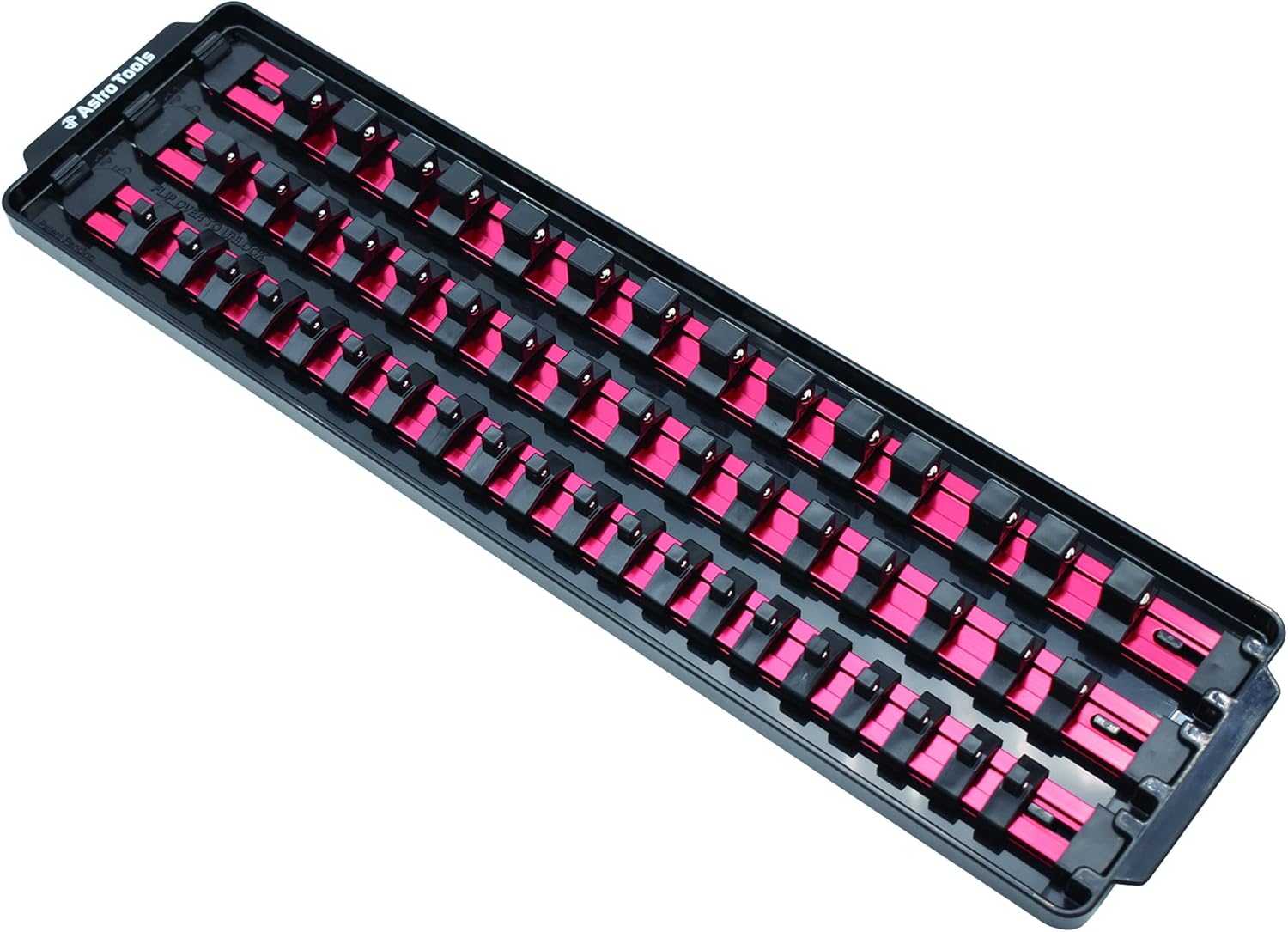 Astro Pneumatic 9023R RED ALUMINUM RAIL SOCKET ORGANIZER TRAY WITH 50 SOCKET HOLDERS FOR 1/4", 3/8" & 1/2" DRIVE SOCKETS