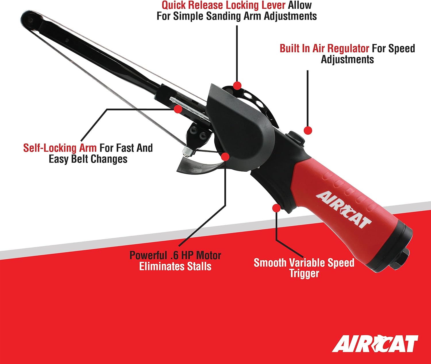 AirCat 6325 1/2" x 18" Belt Sander, 18,000 RPM, 0.6 HP, 360° Sanding Arm Adjustments