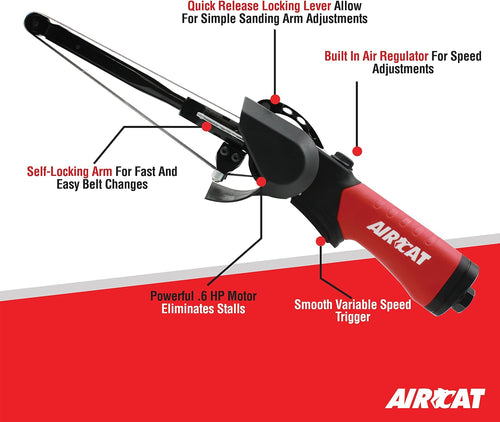 Ponceuse à bande AirCat 6325 1/2" x 18", 18 000 tr/min, 0,6 HP, réglages du bras de ponçage à 360°
