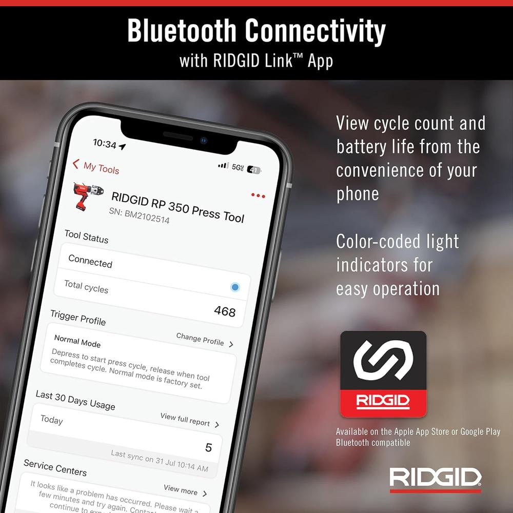 Ridgid 67053 RP 350 Pistol-Grip Press Tool With 18V 2.5Ah Battery, 1/2" - 2" Propress Jaws