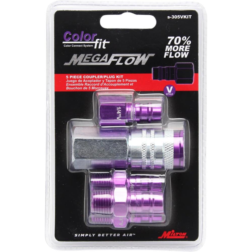 Milton Industries S-305VKIT Kit, 5pc Hi-Flo V Style 1/4"