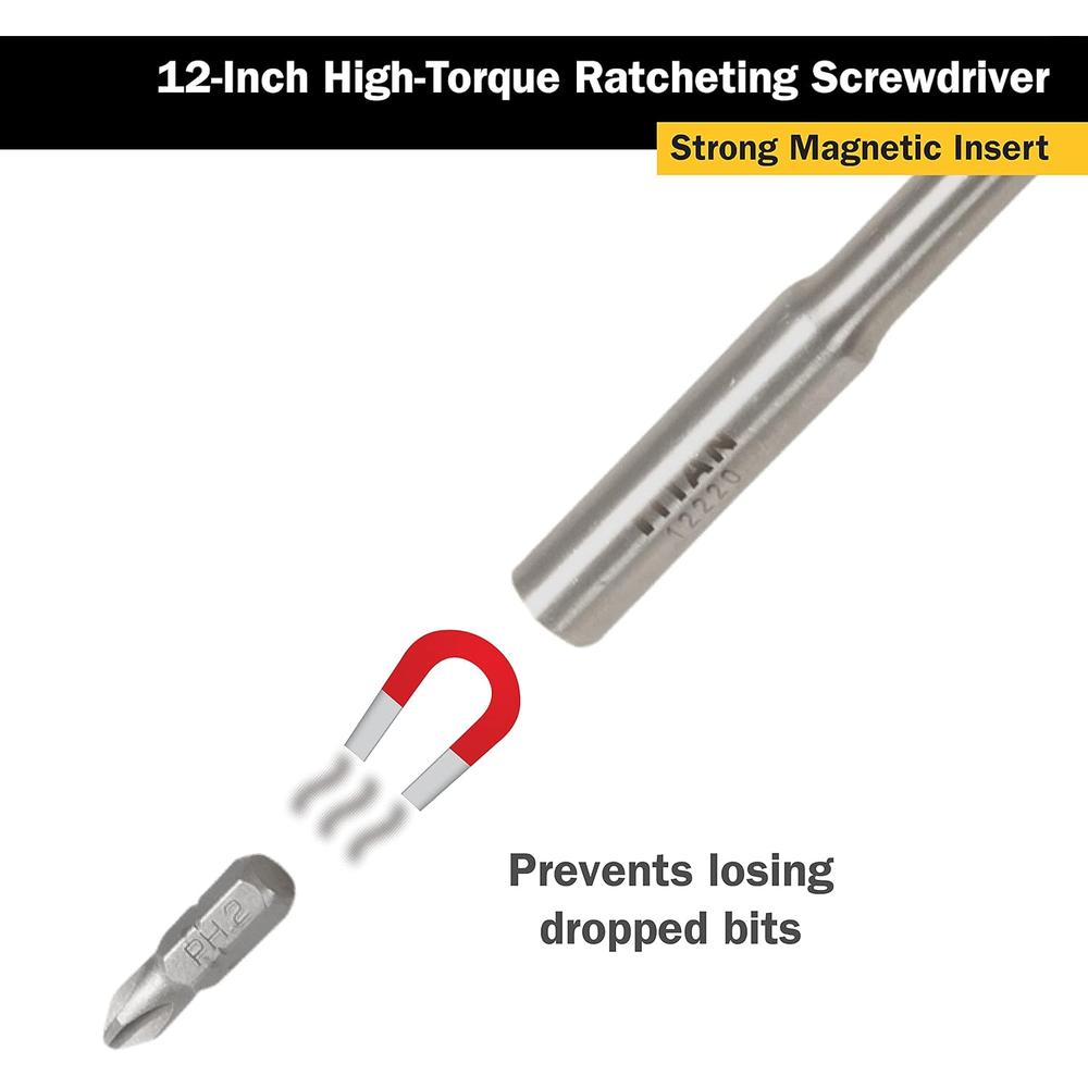 Titan Tools 12220 12 Pc. 12in. High-Torque Ratcheting Screwdriver
