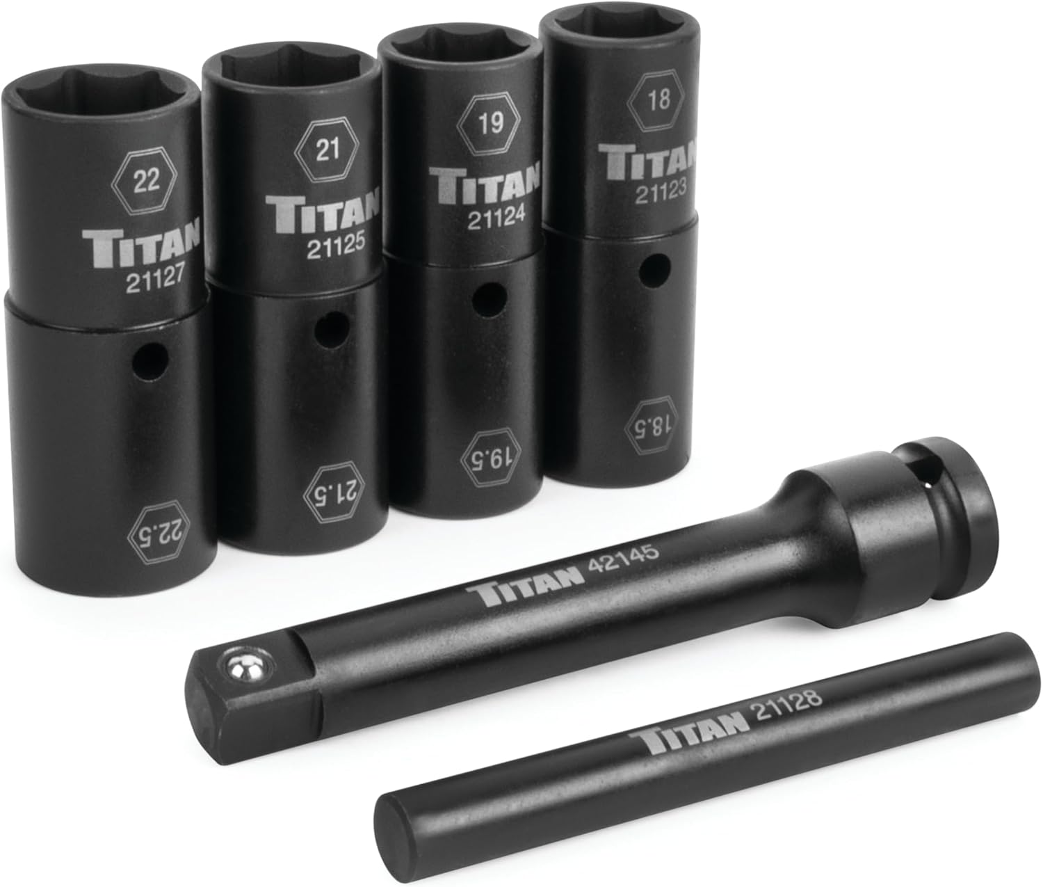 Titan Tools 21126 6pc 1/2-Inch Drive Half-Size Flip Socket Set - all 6 pieces displayed