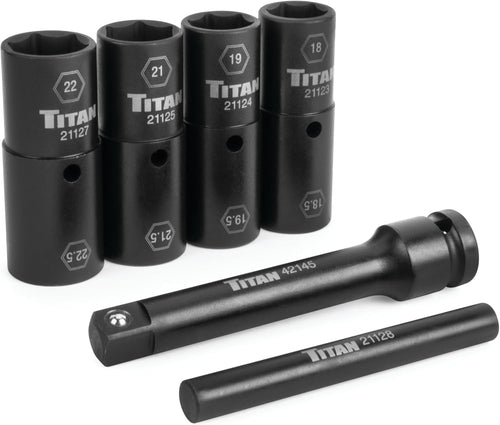 Titan Tools 21126 6pc 1/2-Inch Drive Half-Size Flip Socket Set - all 6 pieces displayed