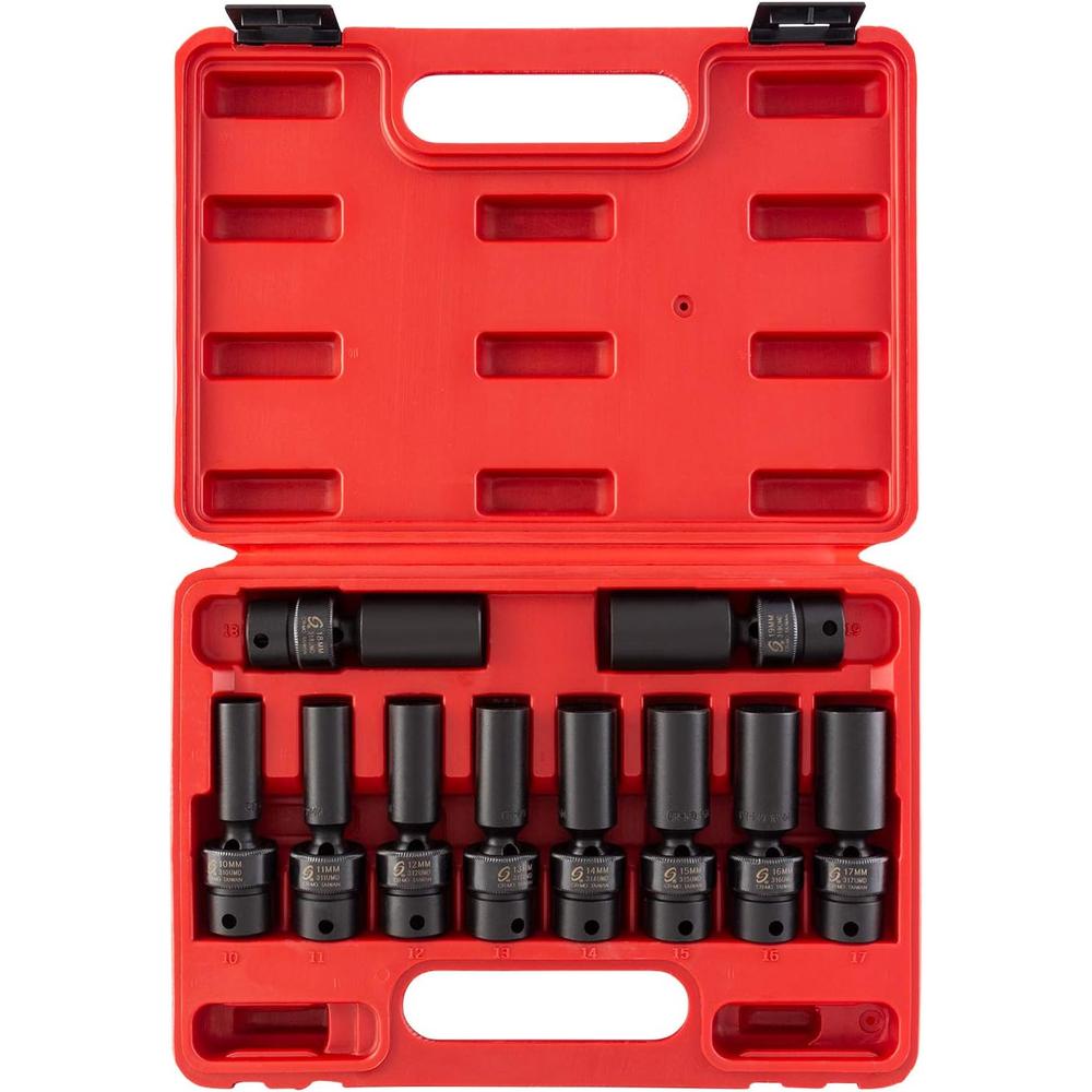 Sunex Tools 3660 3/8 in. Drive Deep Metric Universal Socket Impact Set, 10 pieces