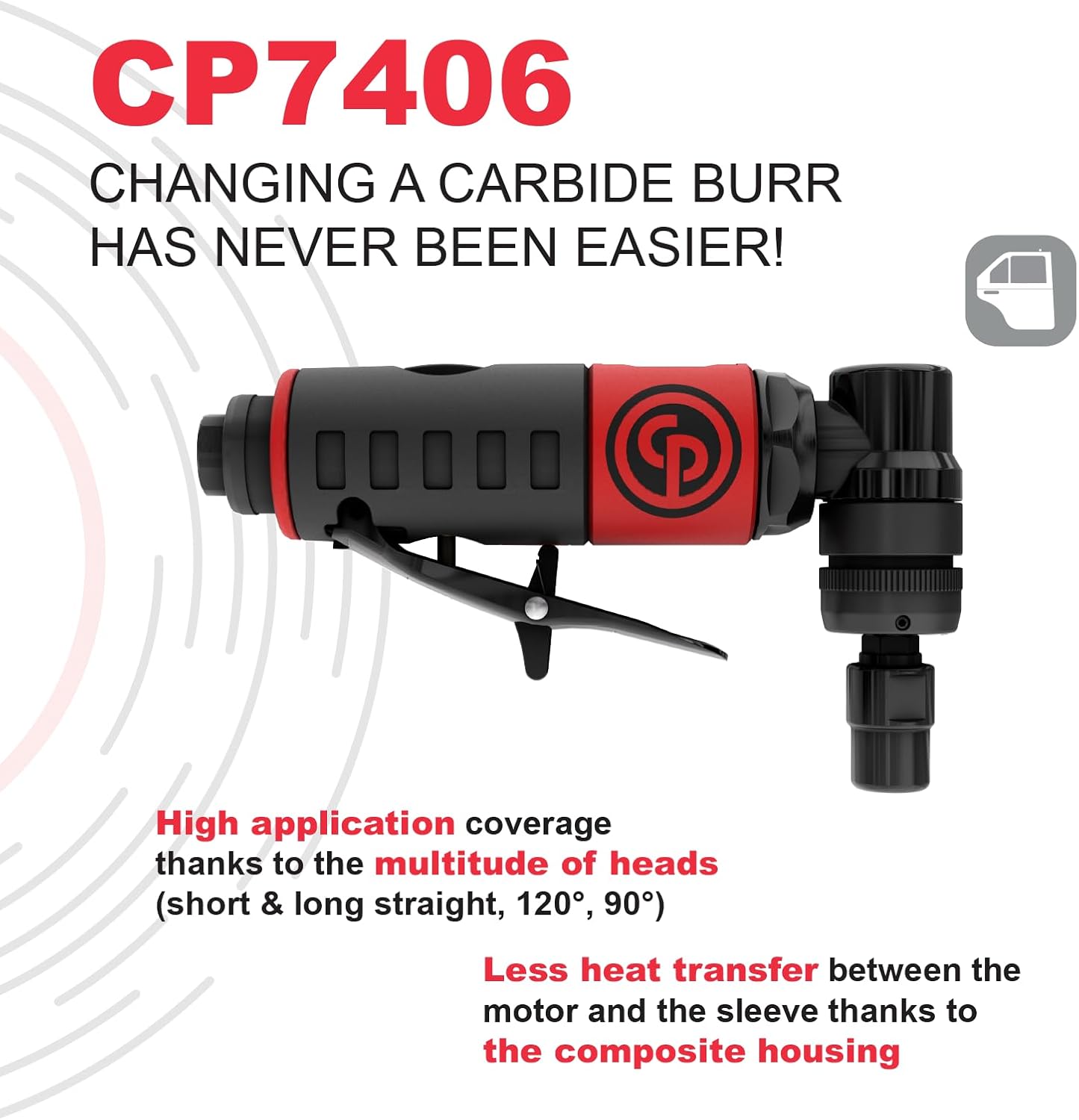 Chicago Pneumatic 7406 1/4" QUIET 90° ANGLE DIE GRINDER, .32 HP, 23,000 RPM