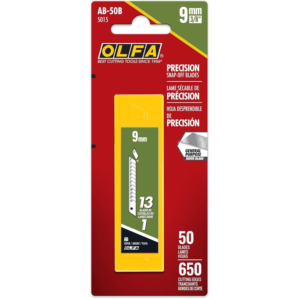 Olfa 5015 AB-50B Lame argentée sécable 9 mm. Paquet de 50