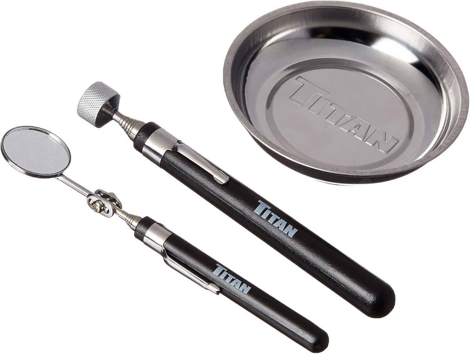 Titan Tools 11188 Inspection Mirror, Magnetic Pick-Up Tool, and Magnetic Tray Set