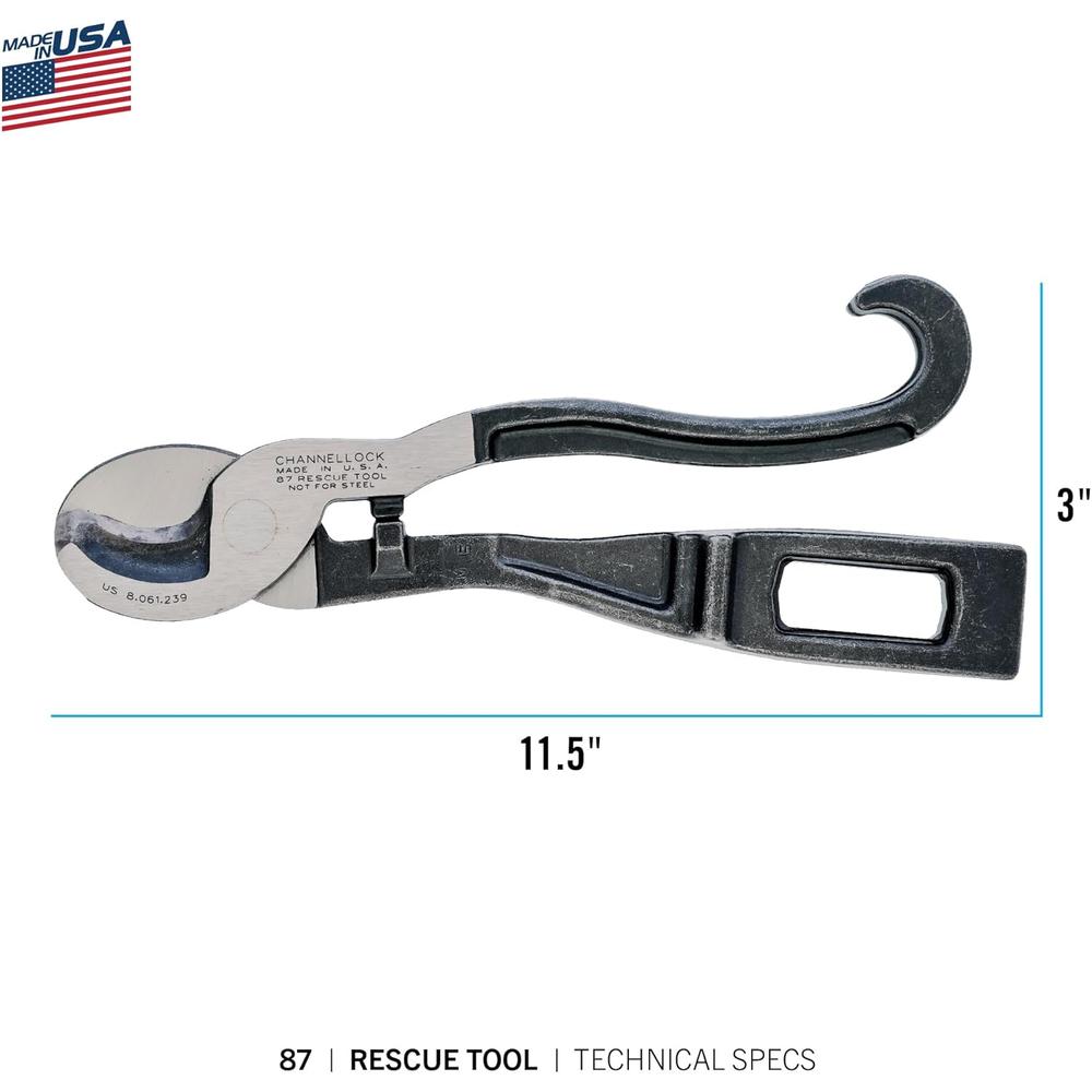 Channellock 87 9-Inch First Responder Rescue Tool | Designed for Firefighters & EMTs | Compact Cable Cutters Forged from Alloy Steel - Easily Shears Through Cables and Soft Metal | Ideal for Prying Open Windows and Doors | Auto Rescue