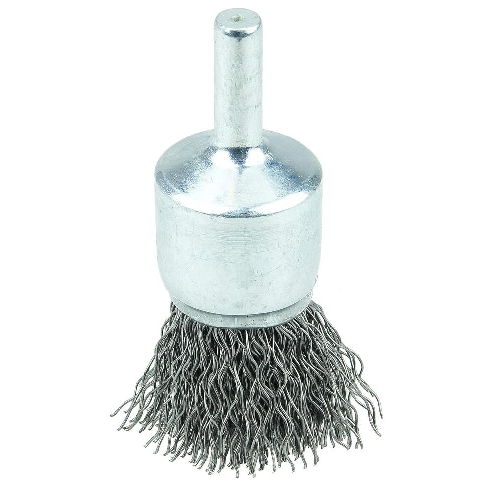 Weiler 10008 Taille du fil 0,020". Diamètre 3/4". Poils en acier. Fin solide. Brosse à fils sertis montée sur tige