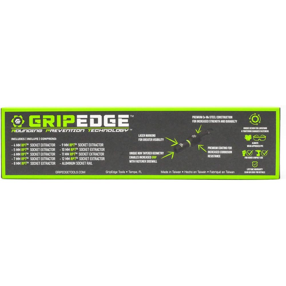 GripEdge GE9AMSESRPT 9pc 1/4" Drive Metric RPT Socket Extractor Set, 4mm-12mm