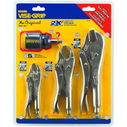 Jeu de pinces-étaux à dégagement rapide Vise-Grip d'Irwin Tools 2077703 avec outil multifonction 8 en 1 gratuit, 3 pièces