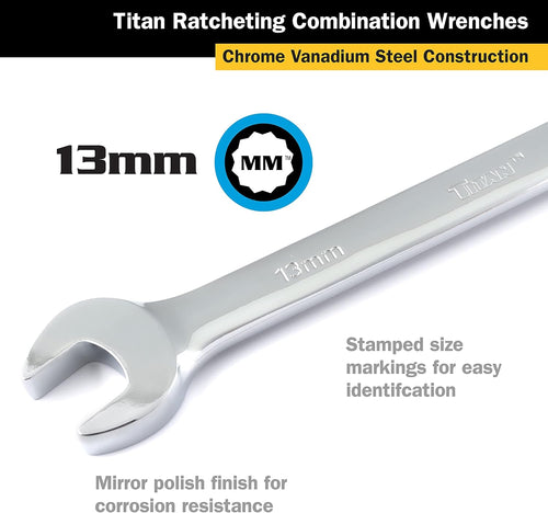 Titan Tools 12513 13 mm 12 pt. Ratcheting Combination  Wrench