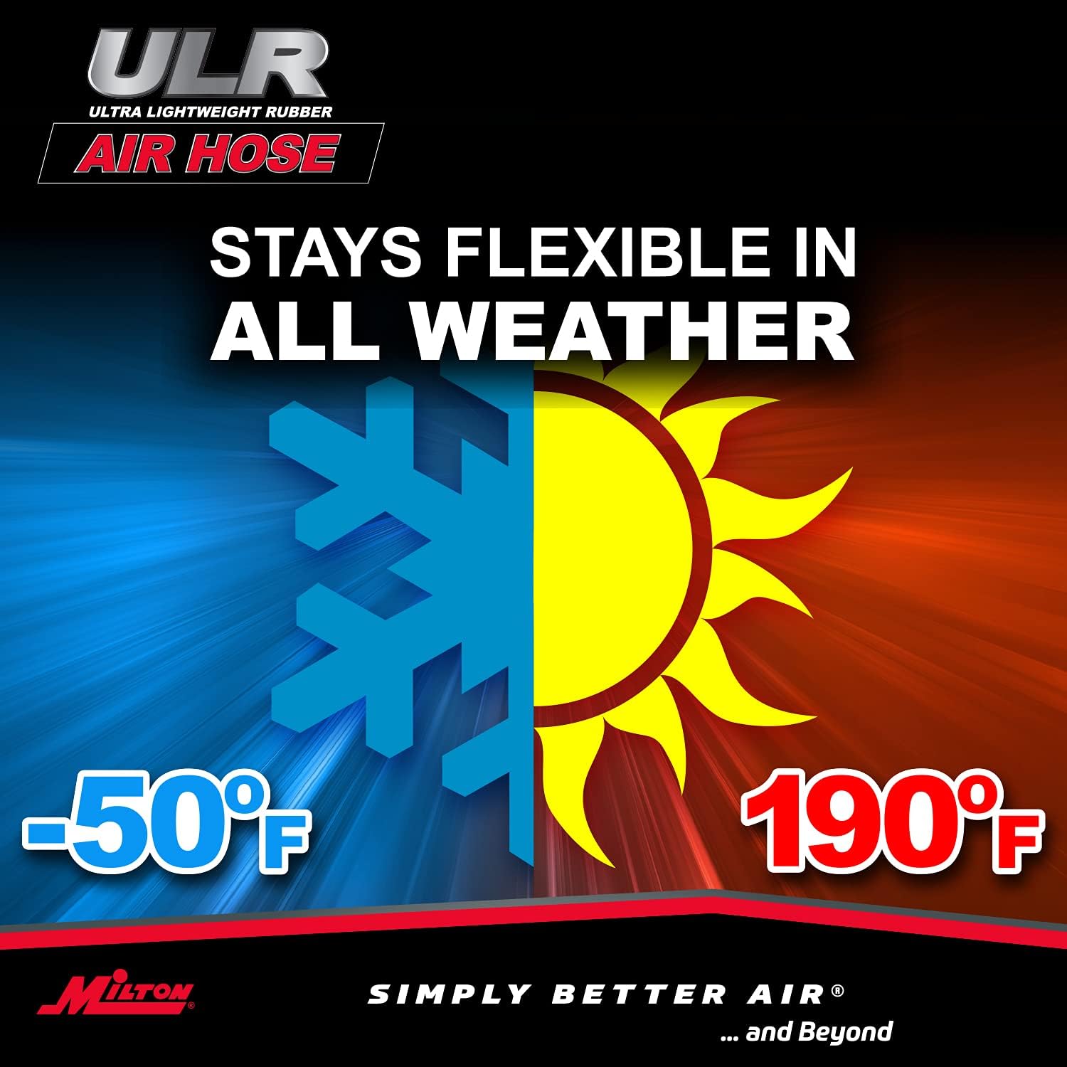 Milton Industries ULR125038 1/2" X 50' ULTRA LIGHTWEIGHT RUBBER AIR HOSE WITH 3/8" NPT ENDS